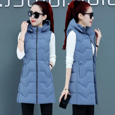 Nauja Moteriška žieminė striukė be rankovių liemenė Parka su gobtuvu medvilninė paminkštinta striukė Moteriška Veats Liemenė Viršutiniai drabužiai Chaleco Mujer