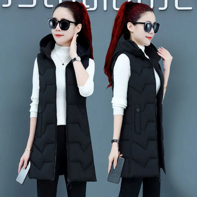 Nauja Moteriška žieminė striukė be rankovių liemenė Parka su gobtuvu medvilninė paminkštinta striukė Moteriška Veats Liemenė Viršutiniai drabužiai Chaleco Mujer