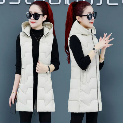 Nauja Moteriška žieminė striukė be rankovių liemenė Parka su gobtuvu medvilninė paminkštinta striukė Moteriška Veats Liemenė Viršutiniai drabužiai Chaleco Mujer