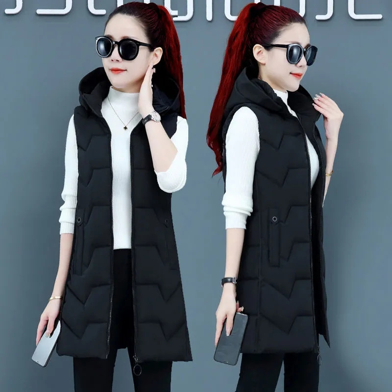 Nauja Moteriška žieminė striukė be rankovių liemenė Parka su gobtuvu medvilninė paminkštinta striukė Moteriška Veats Liemenė Viršutiniai drabužiai Chaleco Mujer