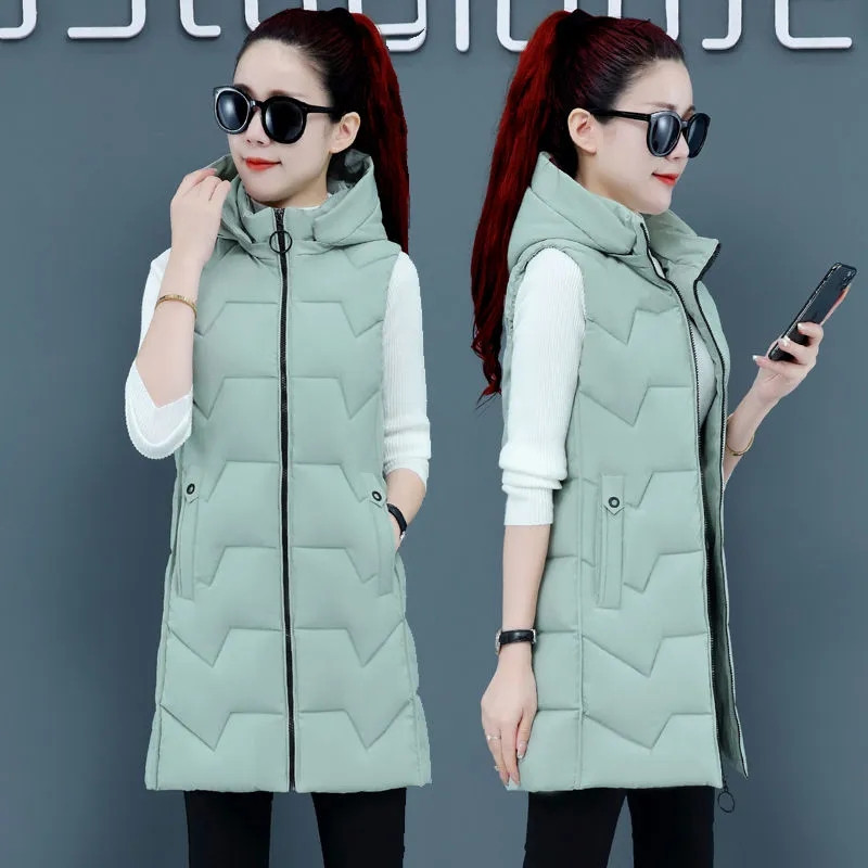 Nauja Moteriška žieminė striukė be rankovių liemenė Parka su gobtuvu medvilninė paminkštinta striukė Moteriška Veats Liemenė Viršutiniai drabužiai Chaleco Mujer