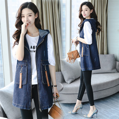 Traper prsluk s vezom Ženska odjeća za proljeće i jesen Široke duge traperice Konjice za konje Ženska modna traper jakna s kapuljačom AA777