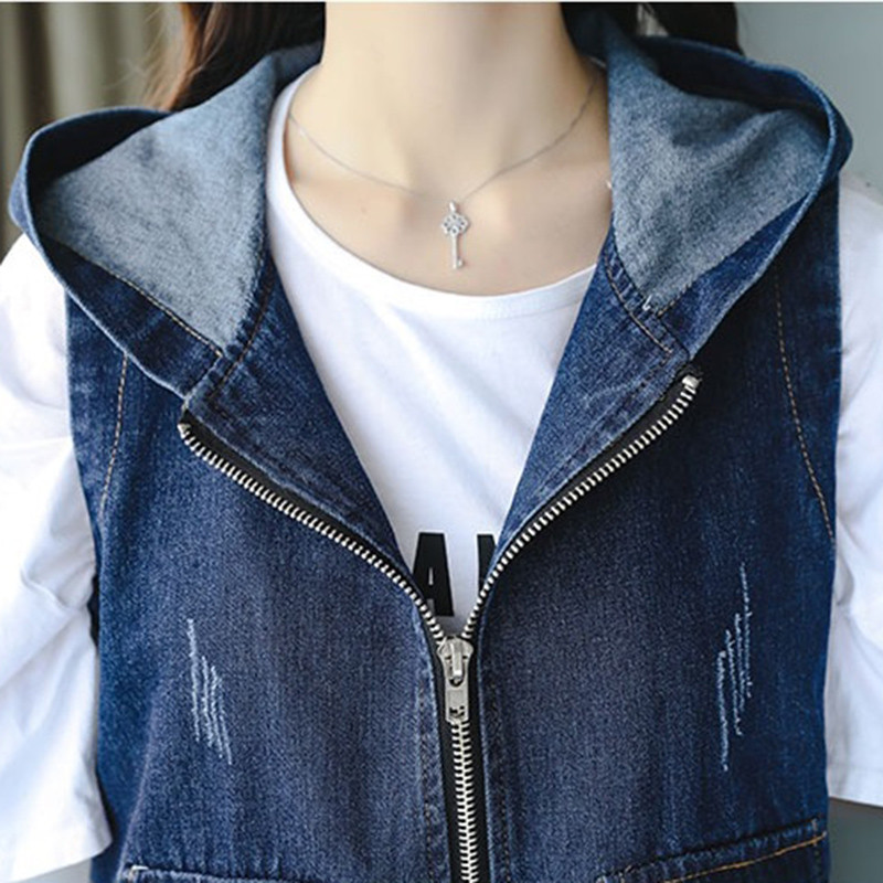 Traper prsluk s vezom Ženska odjeća za proljeće i jesen Široke duge traperice Konjice za konje Ženska modna traper jakna s kapuljačom AA777