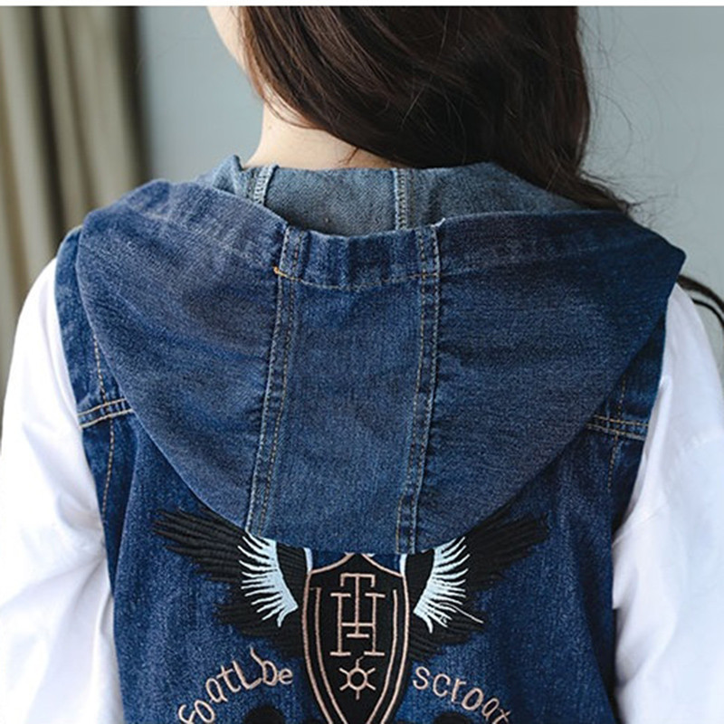 Traper prsluk s vezom Ženska odjeća za proljeće i jesen Široke duge traperice Konjice za konje Ženska modna traper jakna s kapuljačom AA777