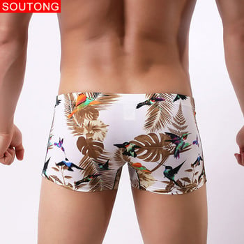 Мъжко бельо Boxers Shorts Print Ice Silk Transparent Smooth Breathable U Convex Design Cueca Boxer Sexy Underpants