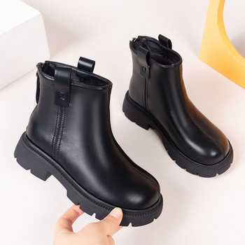 2023 Νέες καφέ μαύρες μπότες για αγόρια με φερμουάρ στην πλάτη Ανοιξιάτικα φθινοπωρινά κομψά δερμάτινα μποτάκια για κορίτσια Αντιολισθητικά παιδικά παπούτσια για Performance PU