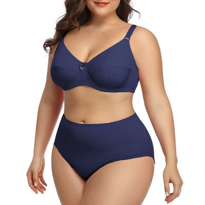 Beauwear 80D-120F Set de lenjerie de marime mare pentru damă Set de lenjerie intimă simplă, ultrasubțire, set de sutien și chiloți cu cupă completă, fără căptușeală