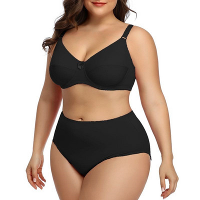 Beauwear 80D-120F Set de lenjerie de marime mare pentru damă Set de lenjerie intimă simplă, ultrasubțire, set de sutien și chiloți cu cupă completă, fără căptușeală