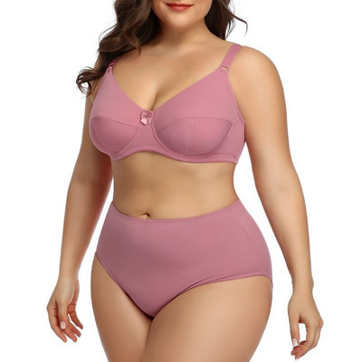 Beauwear 80D-120F Set de lenjerie de marime mare pentru damă Set de lenjerie intimă simplă, ultrasubțire, set de sutien și chiloți cu cupă completă, fără căptușeală