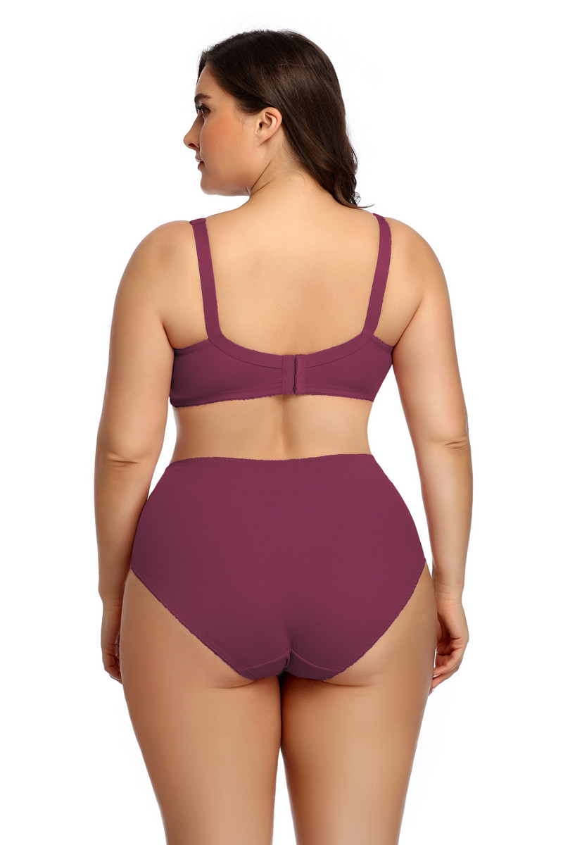 Beauwear 80D-120F Set de lenjerie de marime mare pentru damă Set de lenjerie intimă simplă, ultrasubțire, set de sutien și chiloți cu cupă completă, fără căptușeală