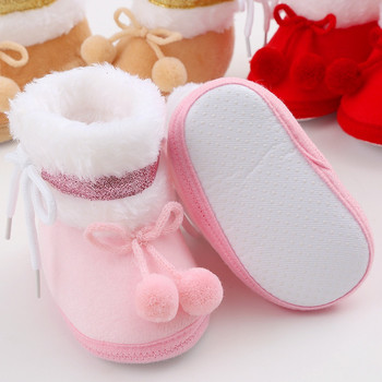 Плюшени бебешки обувки с неплъзгащи се подметки и памучна подплата - меки и сладки ботуши за сняг за малки деца 0-18 месеца