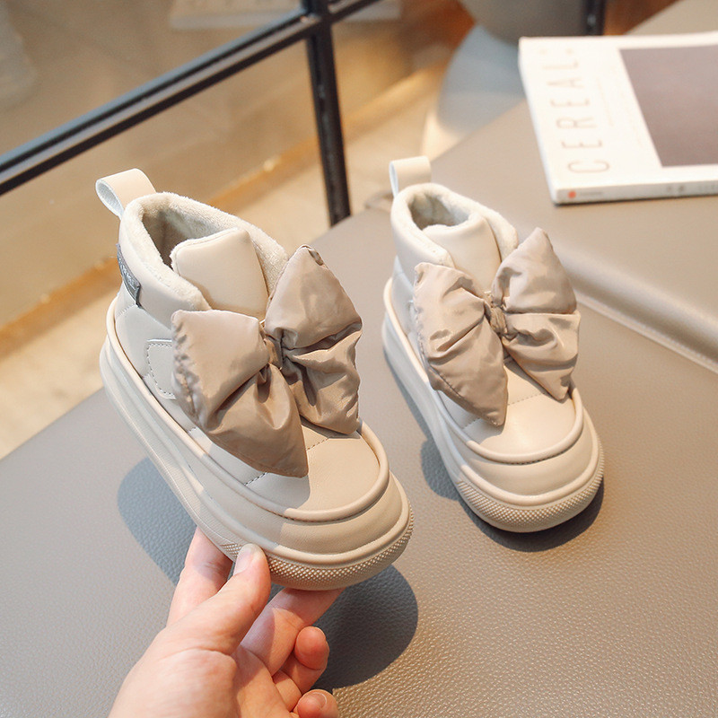 Vaikiški žiemos batai sniego batai mergaičių madingi dideli peteliškės dizainas princesiški batai vaikams šilti, tankūs medvilniniai batai su kabliuku