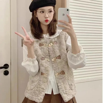 Prsluci od janjeće dlake Ženski jesen-zima Jednobojni kratki prsluci od imitacije zečje dlake Modni novi kaputi bez rukava od umjetnog krzna