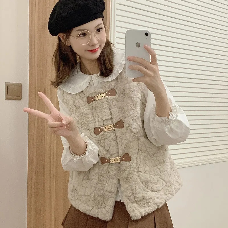 Prsluci od janjeće dlake Ženski jesen-zima Jednobojni kratki prsluci od imitacije zečje dlake Modni novi kaputi bez rukava od umjetnog krzna