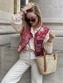 Ženski prsluk s kratkim printom bez rukava, ženski kratki prsluk s jednim kopčanjem, 2023. Modni šik, elegantne ženske majice bez rukava