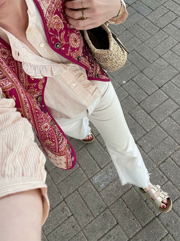 Ženski prsluk s kratkim printom bez rukava, ženski kratki prsluk s jednim kopčanjem, 2023. Modni šik, elegantne ženske majice bez rukava