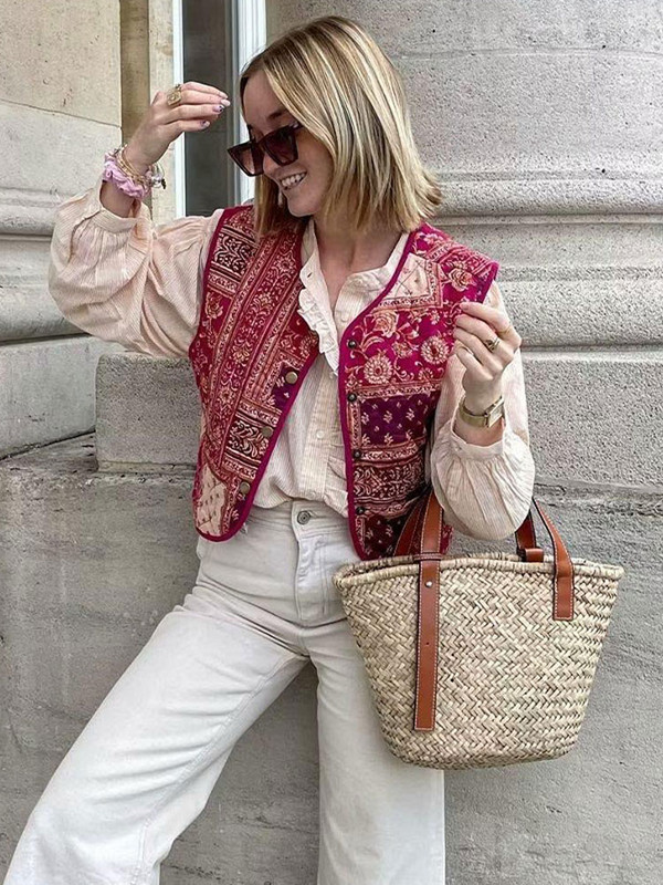 Ženski prsluk s kratkim printom bez rukava, ženski kratki prsluk s jednim kopčanjem, 2023. Modni šik, elegantne ženske majice bez rukava