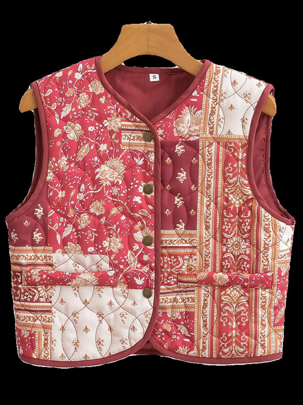 Ženski prsluk s kratkim printom bez rukava, ženski kratki prsluk s jednim kopčanjem, 2023. Modni šik, elegantne ženske majice bez rukava