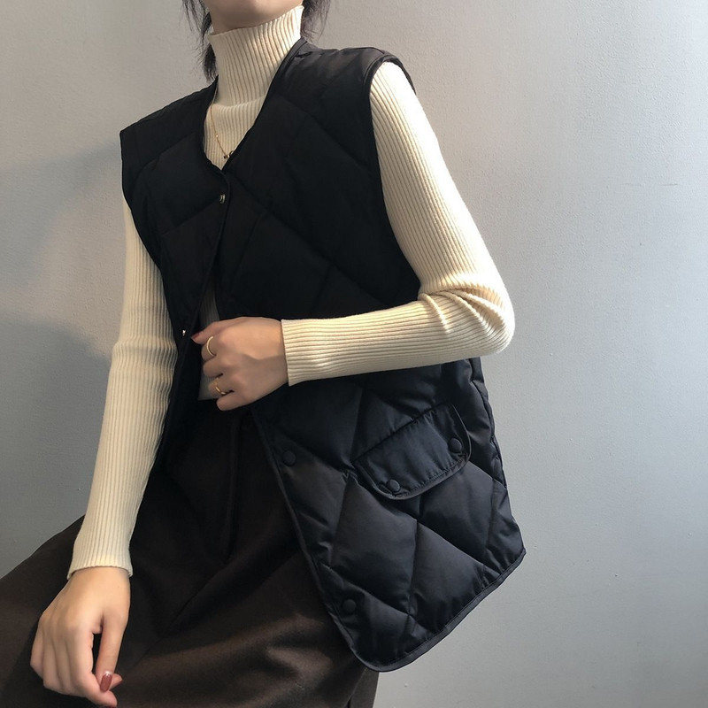 Vestă de toamnă iarnă groasă, caldă, ușoare, decolteu, lejer, fără mâneci, cu un singur piept, îmbrăcăminte de stradă, vestă de îmbrăcăminte