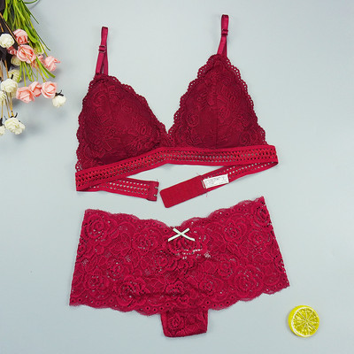 Sutien Chiloți Set Chiloți Sexy Dantela Lenjerie Femeie Lenjerie Push Up Subțire 1/2 Cupe Triunghi Bralette Slip Hollow Out Comert cu ridicata