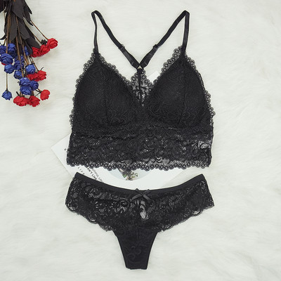 Sutien Chiloți Set Chiloți Sexy Dantela Lenjerie Femeie Lenjerie Push Up Subțire 1/2 Cupe Triunghi Bralette Slip Hollow Out Comert cu ridicata