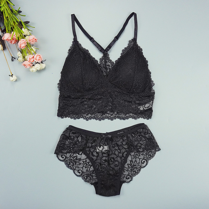 Grudnjak Komplet gaćica Seksi gaćice Čipkasto donje rublje Žensko donje rublje Push Up Tanke 1/2 trokutaste košarice Bralette Izdubljene gaćice Veleprodaja