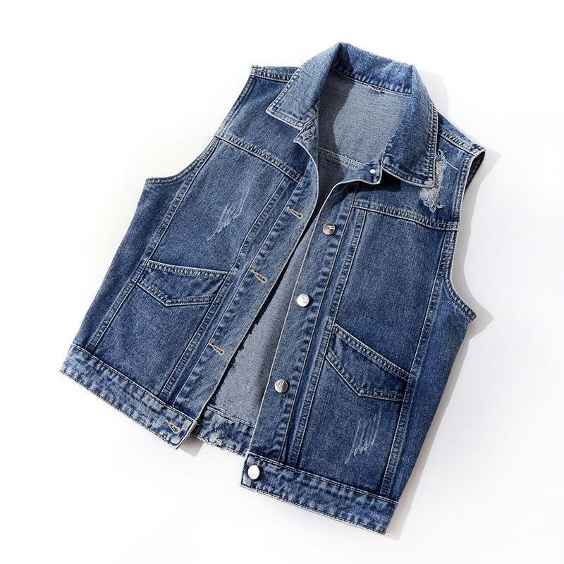 Primăvară/vară, noua modă, vestă albastră din blugi, top fără mâneci, ocazional, haină scurtă, tendință 2023, toamnă, blugi, vestă, vestă