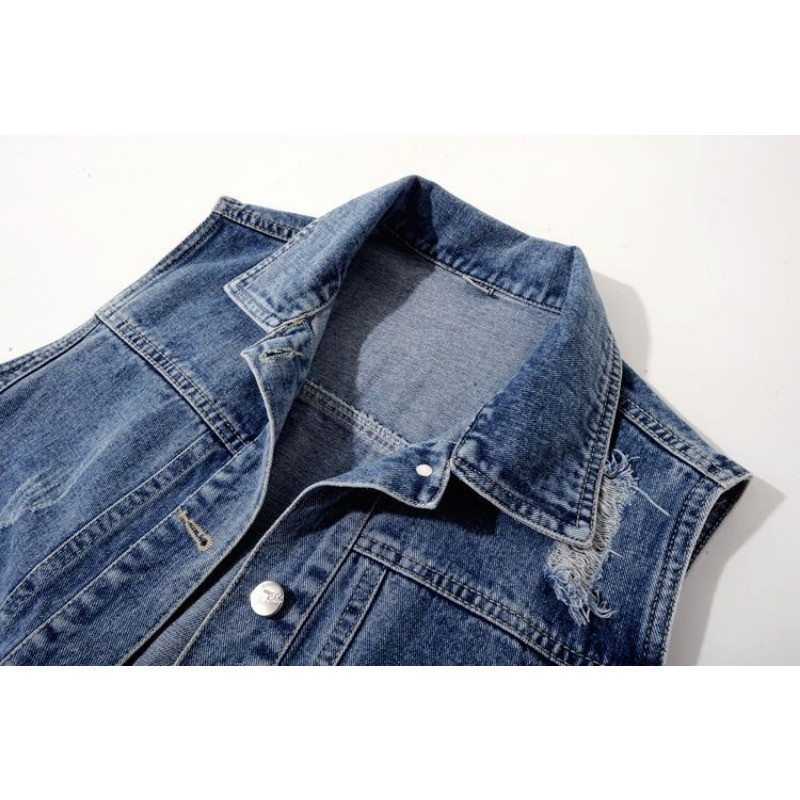 Primăvară/vară, noua modă, vestă albastră din blugi, top fără mâneci, ocazional, haină scurtă, tendință 2023, toamnă, blugi, vestă, vestă
