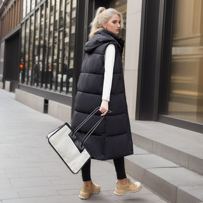 Prsluk Kaput Pamučni dugi kaput Parka Debela jakna Ženske Jesen Zima 2023. Topli kaputi Tkani blok Trend Bijele crne parke s kapuljačom