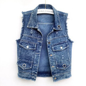 2023 m. Nauja džinsinė liemenė, moteriška korėjietiška džinsų striukė, liemenė, trumpa striukė be rankovių, viršutiniai drabužiai, moteriški viršutiniai drabužiai, 4XL