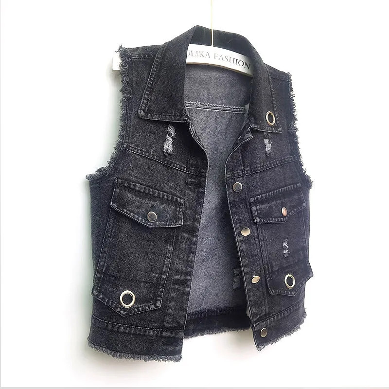 2023 m. Nauja džinsinė liemenė, moteriška korėjietiška džinsų striukė, liemenė, trumpa striukė be rankovių, viršutiniai drabužiai, moteriški viršutiniai drabužiai, 4XL