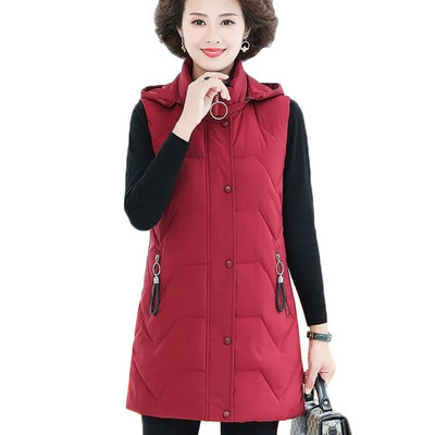 Ženski donji pamučni prsluk Zimska jakna bez rukava Parker s kapuljačom Ženski prsluk Topli srednje dugi kaput Oversize 5XL 6XL Chaleco Mujer