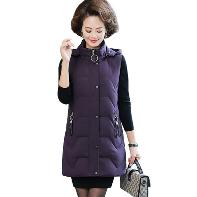 Ženski donji pamučni prsluk Zimska jakna bez rukava Parker s kapuljačom Ženski prsluk Topli srednje dugi kaput Oversize 5XL 6XL Chaleco Mujer