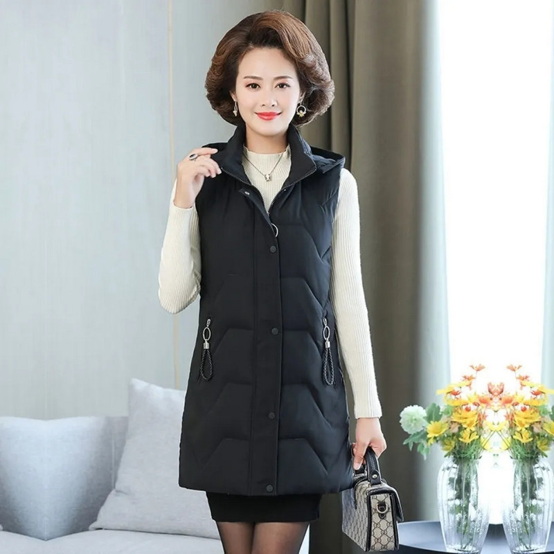 Ženski donji pamučni prsluk Zimska jakna bez rukava Parker s kapuljačom Ženski prsluk Topli srednje dugi kaput Oversize 5XL 6XL Chaleco Mujer