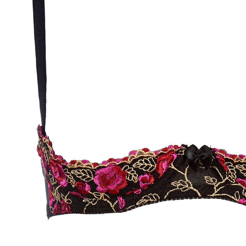 Moteriški seksualūs apatiniai Išskirtinis siuvinėjimas su gėlėmis Push Up atvira liemenėlė tarpkojo kelnaičių rinkinys Temptation bekukli apatinio trikotažo apatinio trikotažo rinkinys