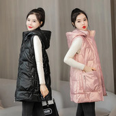 2022. Nova ženska pamučna prsluk jesen-zima Elegantni ženski prsluk Sjajni debeli topli prsluk s kapuljačom Chaleco Mujer 4XL