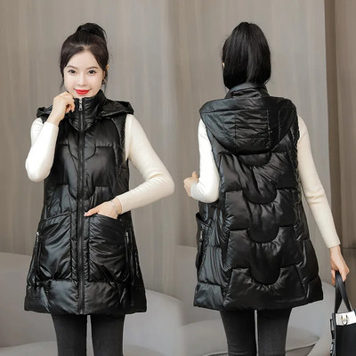 2022. Nova ženska pamučna prsluk jesen-zima Elegantni ženski prsluk Sjajni debeli topli prsluk s kapuljačom Chaleco Mujer 4XL