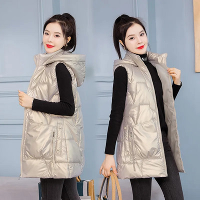 2022. Nova ženska pamučna prsluk jesen-zima Elegantni ženski prsluk Sjajni debeli topli prsluk s kapuljačom Chaleco Mujer 4XL