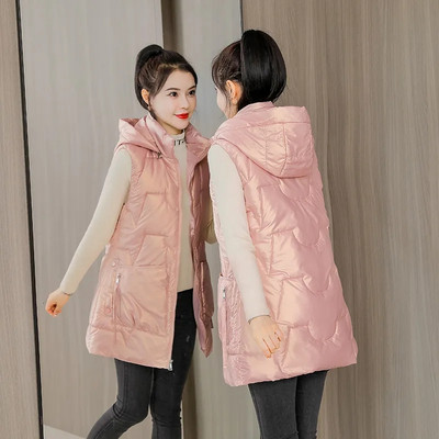 2022. Nova ženska pamučna prsluk jesen-zima Elegantni ženski prsluk Sjajni debeli topli prsluk s kapuljačom Chaleco Mujer 4XL