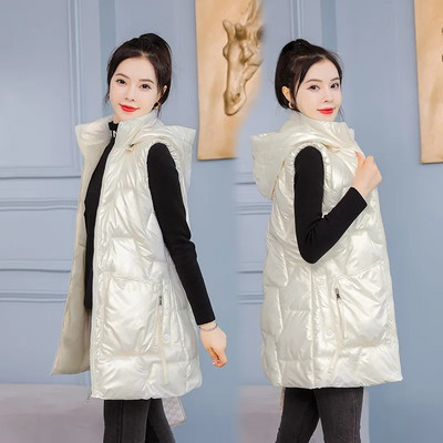 2022. Nova ženska pamučna prsluk jesen-zima Elegantni ženski prsluk Sjajni debeli topli prsluk s kapuljačom Chaleco Mujer 4XL