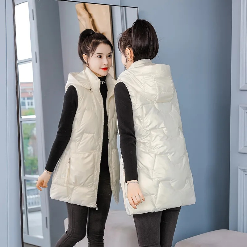 2022. Nova ženska pamučna prsluk jesen-zima Elegantni ženski prsluk Sjajni debeli topli prsluk s kapuljačom Chaleco Mujer 4XL