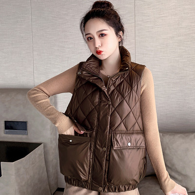 Φθινοπωρινό Χειμώνα Γυναικείο Βαμβακερό Γιλέκο Βάση γιακά Τσέπη Αμάνικο Μπουφάν Γυναικείο Ζεστό Πουφερ Γιλέκο Γυναικείο Πανωφόρι