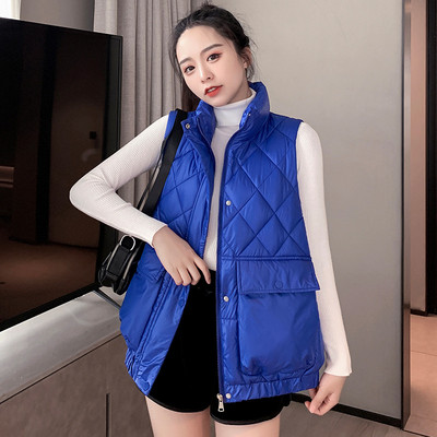 Φθινοπωρινό Χειμώνα Γυναικείο Βαμβακερό Γιλέκο Βάση γιακά Τσέπη Αμάνικο Μπουφάν Γυναικείο Ζεστό Πουφερ Γιλέκο Γυναικείο Πανωφόρι