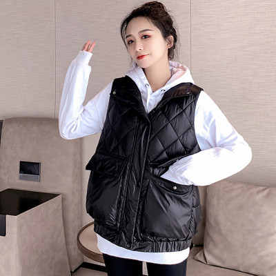 Φθινοπωρινό Χειμώνα Γυναικείο Βαμβακερό Γιλέκο Βάση γιακά Τσέπη Αμάνικο Μπουφάν Γυναικείο Ζεστό Πουφερ Γιλέκο Γυναικείο Πανωφόρι
