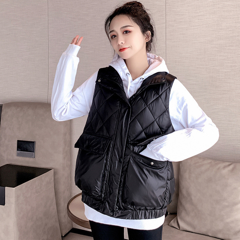 Φθινοπωρινό Χειμώνα Γυναικείο Βαμβακερό Γιλέκο Βάση γιακά Τσέπη Αμάνικο Μπουφάν Γυναικείο Ζεστό Πουφερ Γιλέκο Γυναικείο Πανωφόρι
