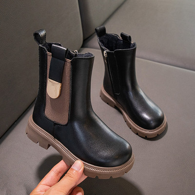 Mergaičių Madingi Batai Rudens Žiema Šiltas Kailis Vaikiški Guminiai Batai Neslystantys Vidutiniai Dideli Vaikiški Batai Klasikiniai Chelsea Batai Užtrauktukas