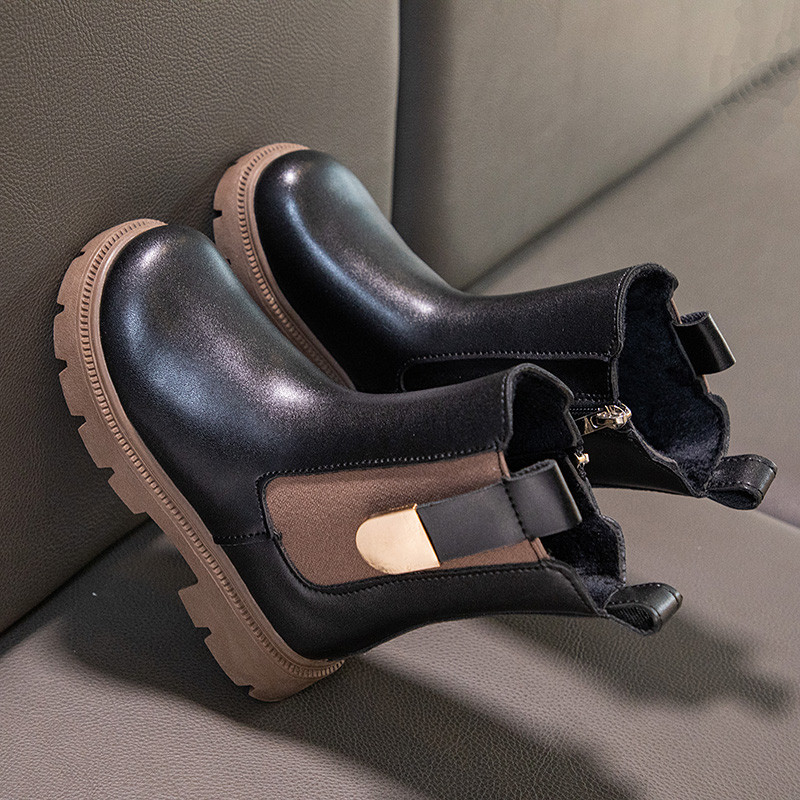 Mergaičių Madingi Batai Rudens Žiema Šiltas Kailis Vaikiški Guminiai Batai Neslystantys Vidutiniai Dideli Vaikiški Batai Klasikiniai Chelsea Batai Užtrauktukas