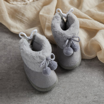 Φθινοπωρινό Χειμώνα Ζεστό Νεογέννητα Κορίτσια Αγόρια Μπότες Χιονιού Solid Pompom Μικρό μωρό Μαλακή σόλα First Walker Χνουδωτά χαριτωμένα αντιολισθητικά παπούτσια