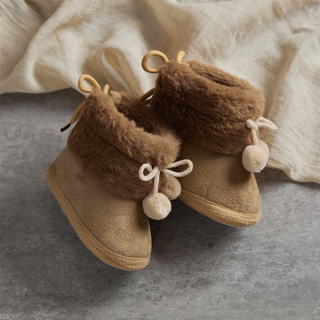 Φθινοπωρινό Χειμώνα Ζεστό Νεογέννητα Κορίτσια Αγόρια Μπότες Χιονιού Solid Pompom Μικρό μωρό Μαλακή σόλα First Walker Χνουδωτά χαριτωμένα αντιολισθητικά παπούτσια