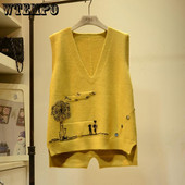 Дамски пуловер, жилетка, есен, зима, нова широка жилетка с V-образно деколте, корейска дамска плетена жилетка